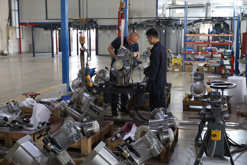 KOWOV technician assembling industrial valves in the Yantai facility