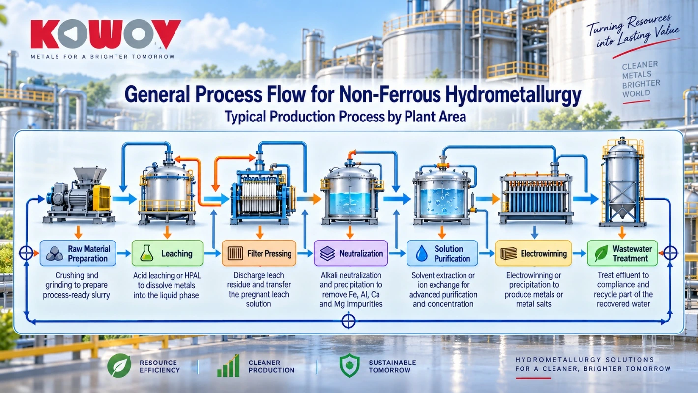 General process flow for non-ferrous hydrometallurgy