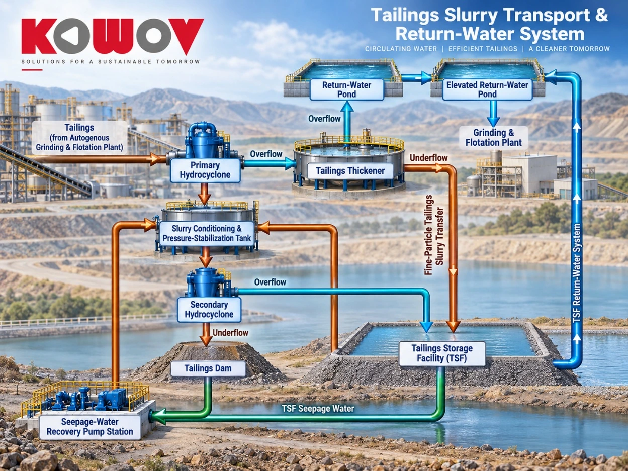 Tailings slurry transport and return-water system