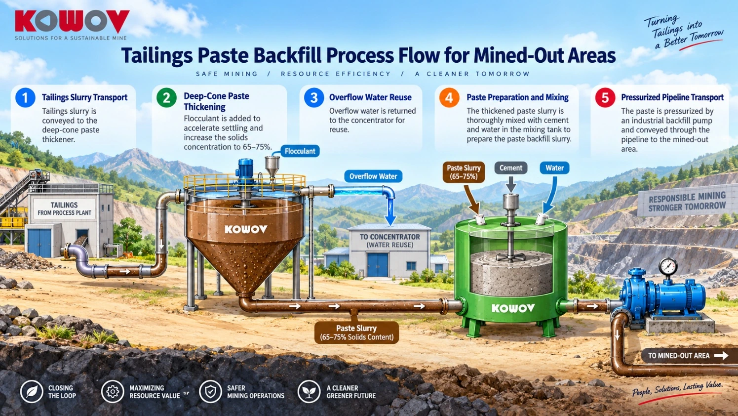 Tailings paste backfill process flow