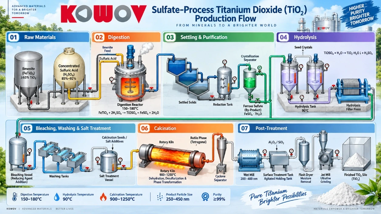 Sulfate-process titanium dioxide production flow