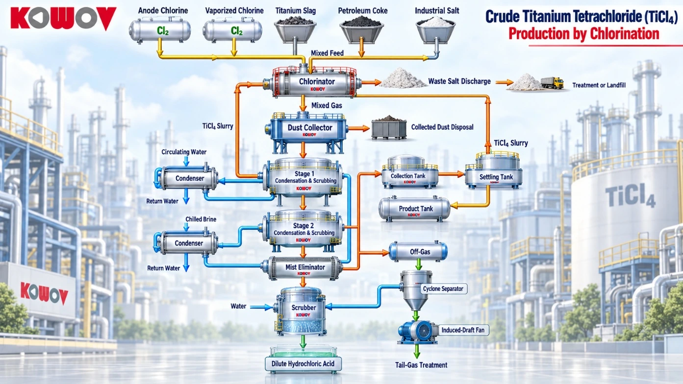 Crude titanium tetrachloride production by chlorination