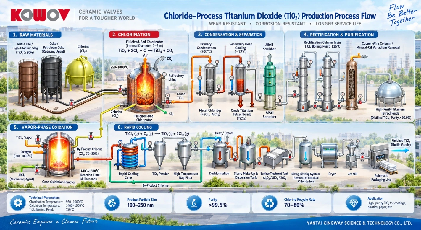 Chloride-process titanium dioxide production flow