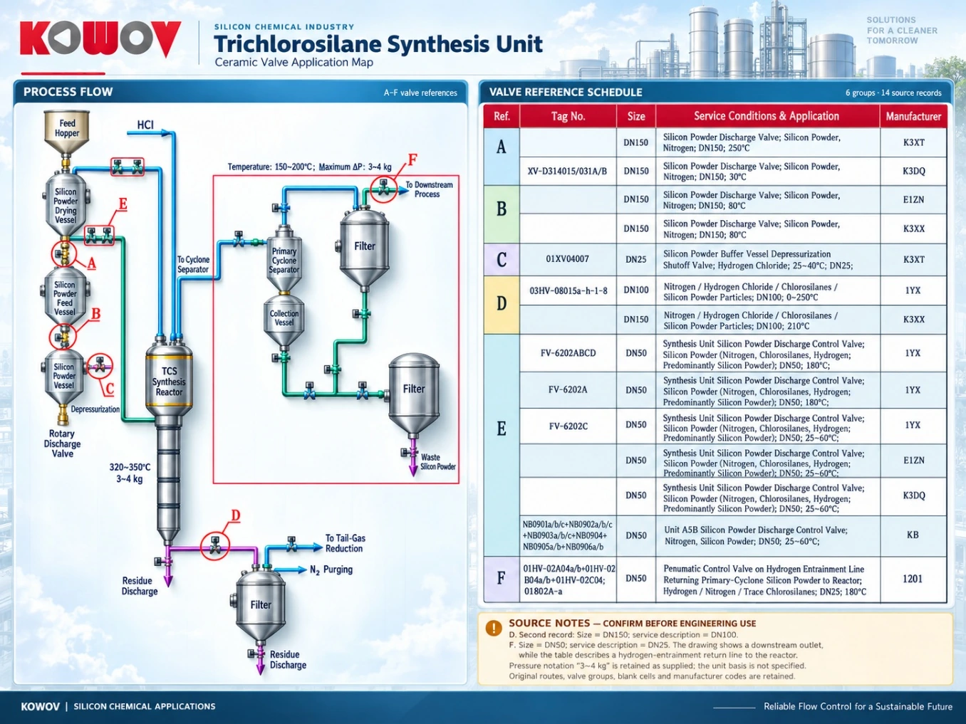 Trichlorosilane synthesis process flow