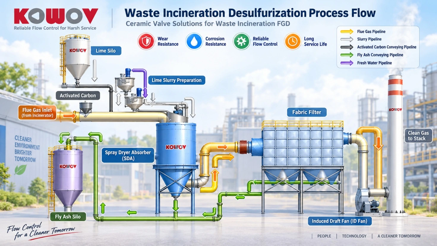 Waste incineration desulfurization process flow