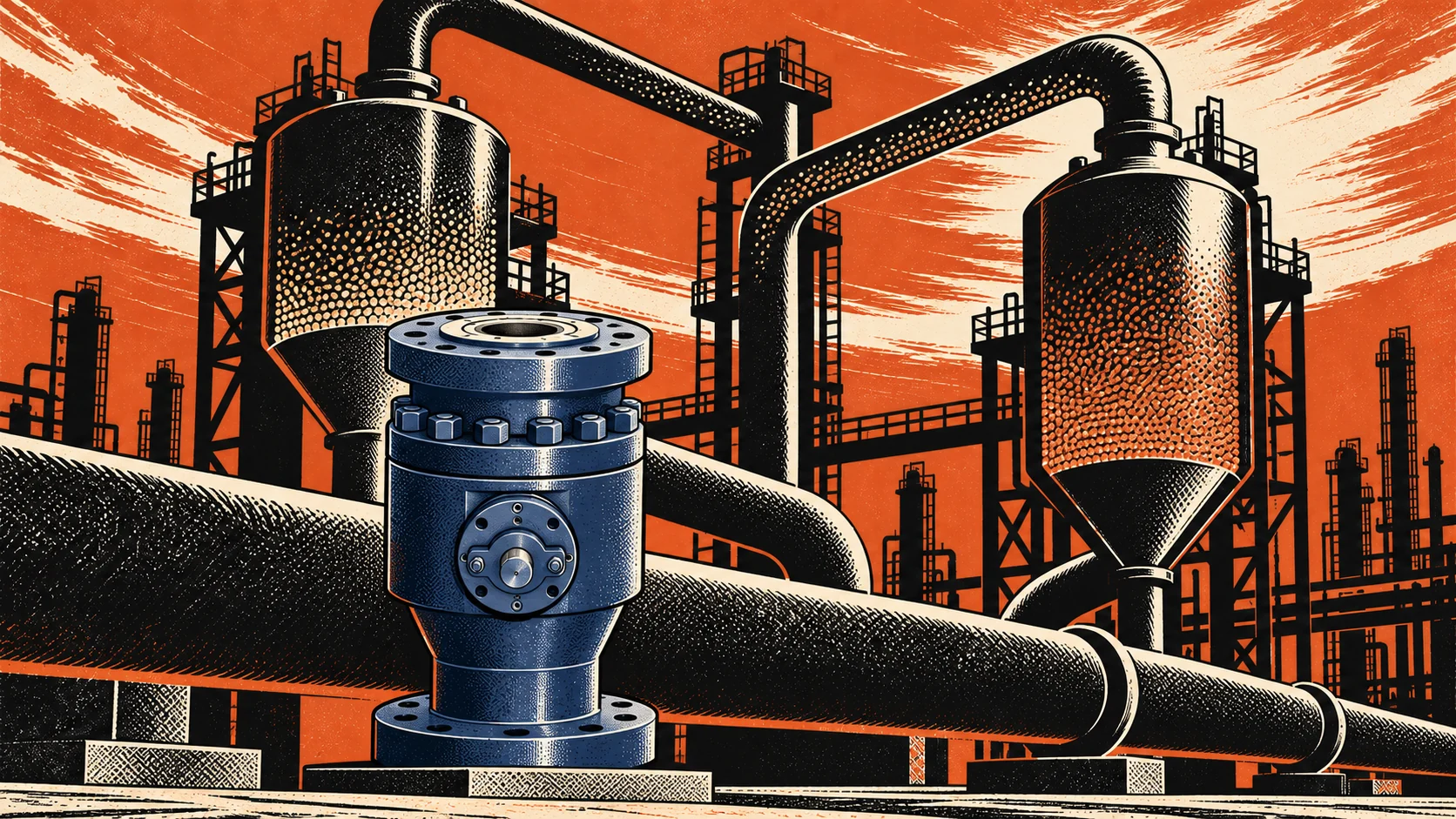 Ceramic valves in the FCC catalyst circuit — editorial illustration
