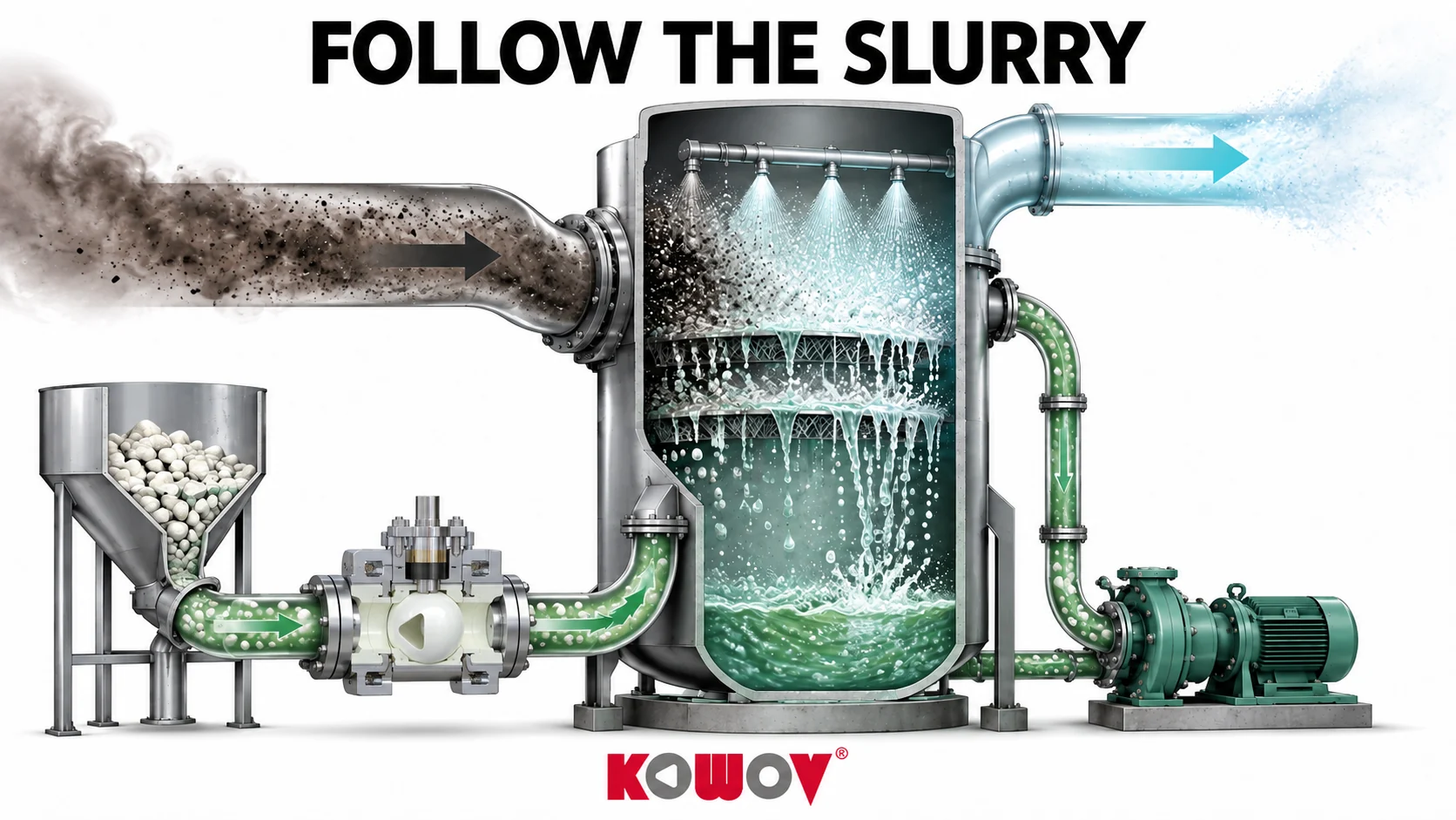 Inside a wet desulfurization valve duty — editorial illustration