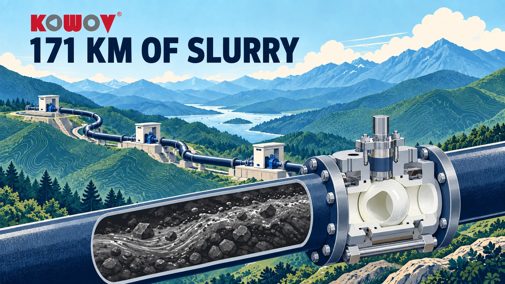 Valve selection along a mineral slurry pipeline — editorial illustration