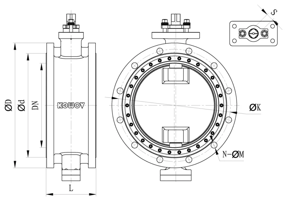 FEBV outline drawing with the dimensions given in the tables