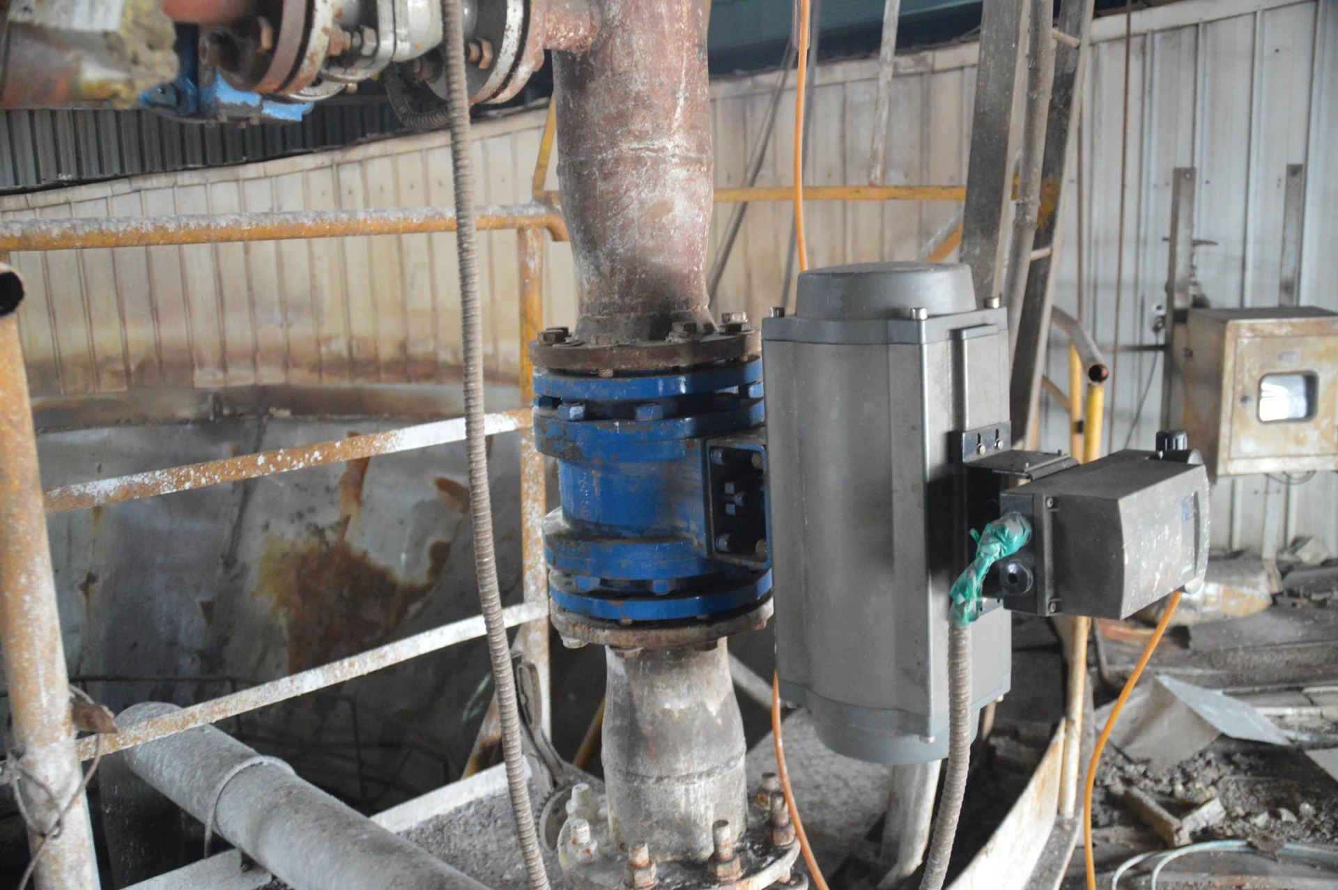 An actuated valve installed in steelmaking process pipework